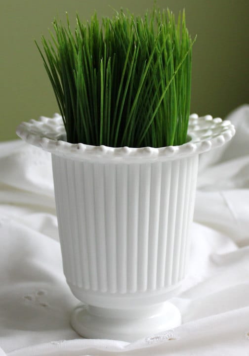 Vintage Atterbury Milk Glass Vase – Ribbed Planter with Lace Rim Pattern