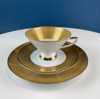 Antique Bavarian Gold and Cream Porcelain Tea Set Trio – Cup, Saucer, and Dessert Plate