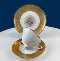 Antique Bavarian Gold and Cream Porcelain Tea Set Trio – Cup, Saucer, and Dessert Plate