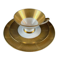 Antique Bavarian Gold and Cream Porcelain Tea Set Trio – Cup, Saucer, and Dessert Plate
