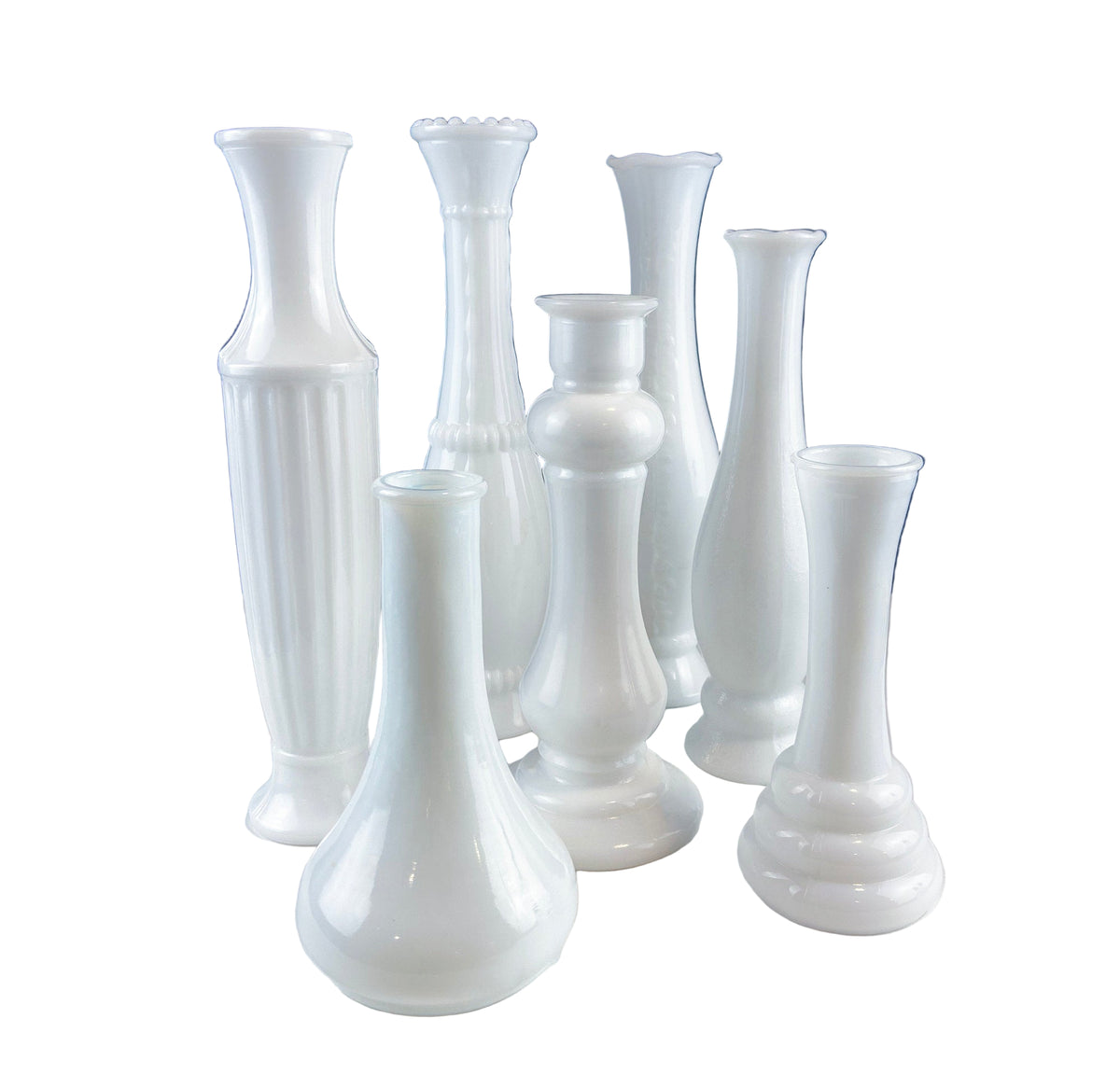 Milk Glass Vases – Set of 7 Assorted Shapes & Sizes