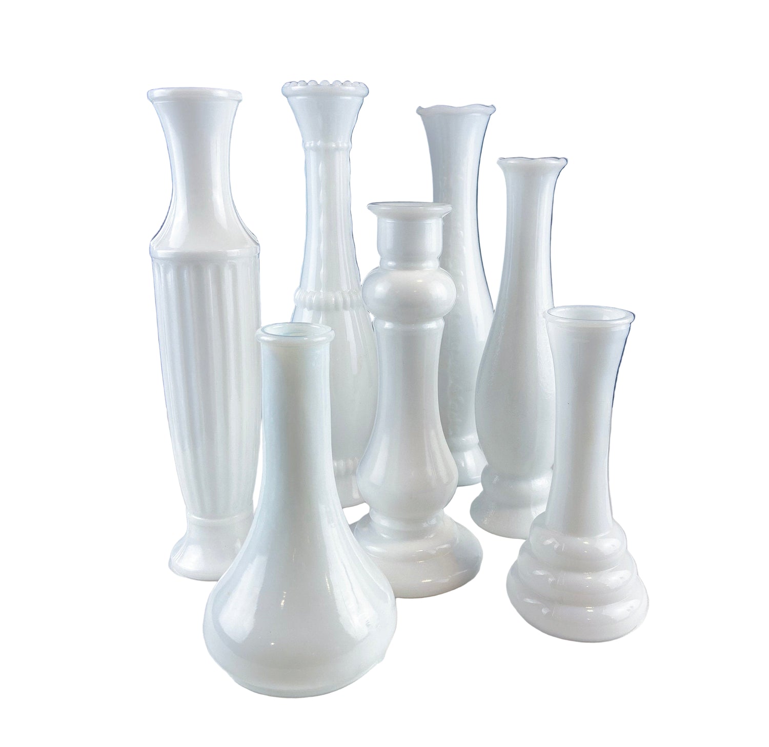 Milk Glass Vases – Set of 7 Assorted Shapes & Sizes