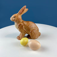 Brown Ceramic Bunny Figurine – Mom Carrying Baby Rabbit
