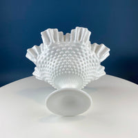Fenton Milk Glass Hobnail Footed Bowl – Ruffled Edge Compote