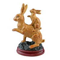 Brown Ceramic Bunny Figurine – Mom Carrying Baby Rabbit