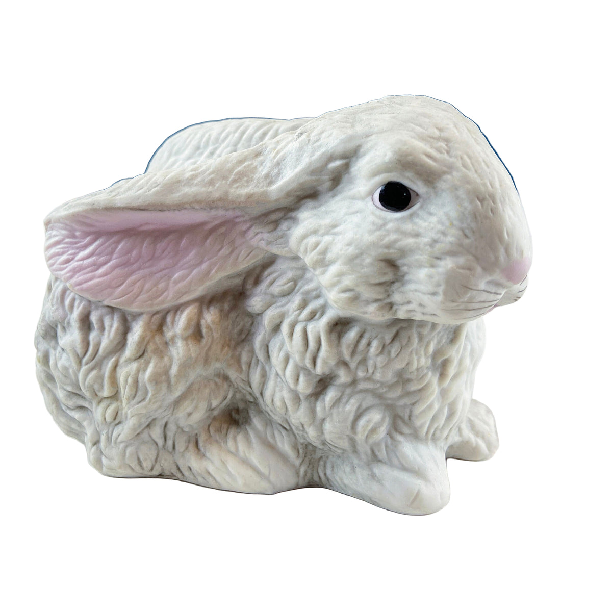 Vintage Porcelain Gray Bunny Figurine with Pink Ears