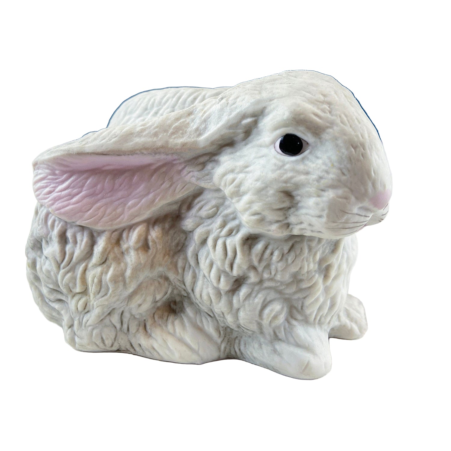 Vintage Porcelain Gray Bunny Figurine with Pink Ears
