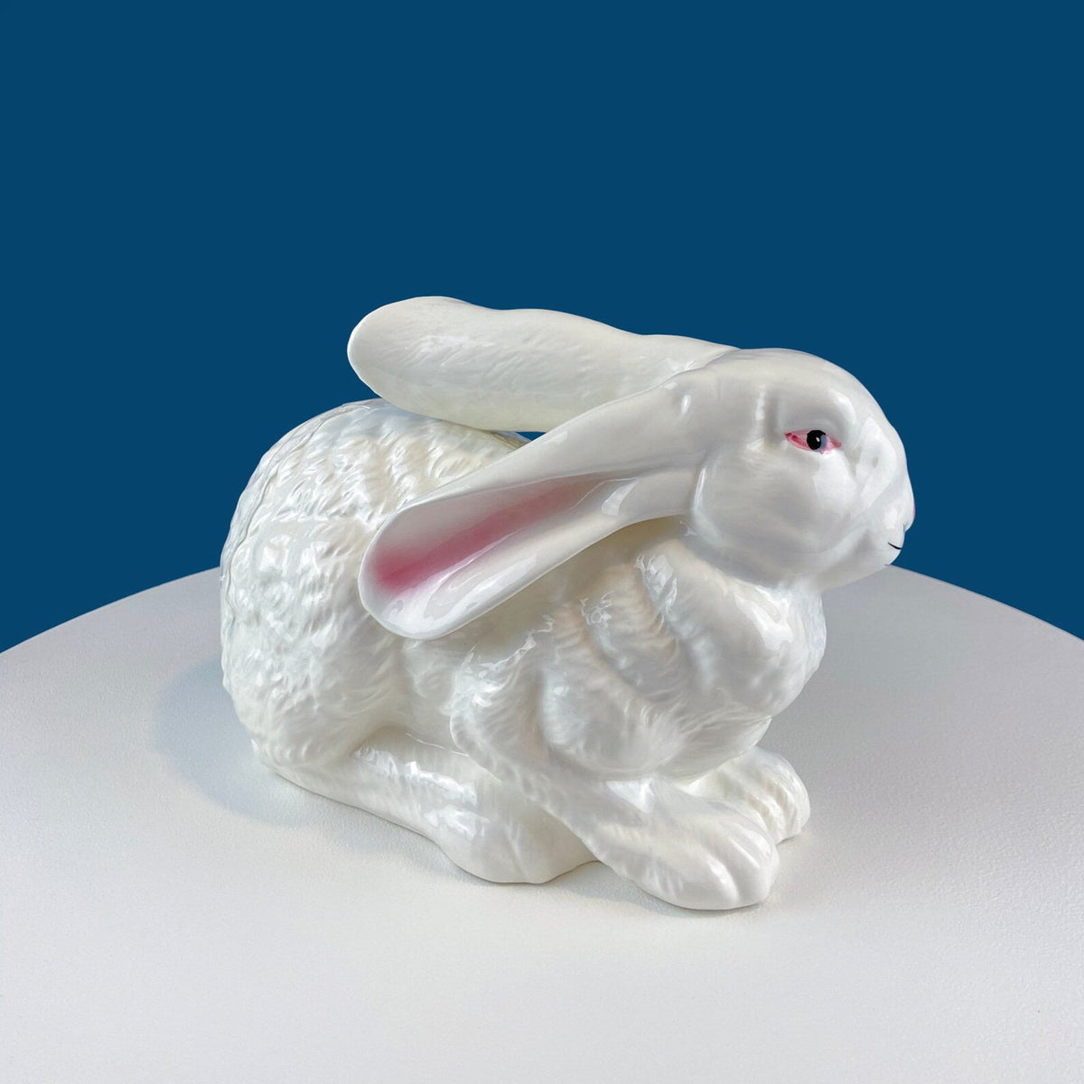 Vintage Porcelain Gray Bunny Figurine with Pink Ears