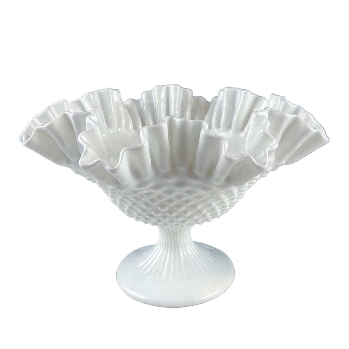 Fenton Milk Glass Hobnail Footed Bowl – Ruffled Edge Compote