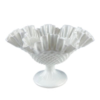 Fenton Milk Glass Hobnail Footed Bowl – Ruffled Edge Compote