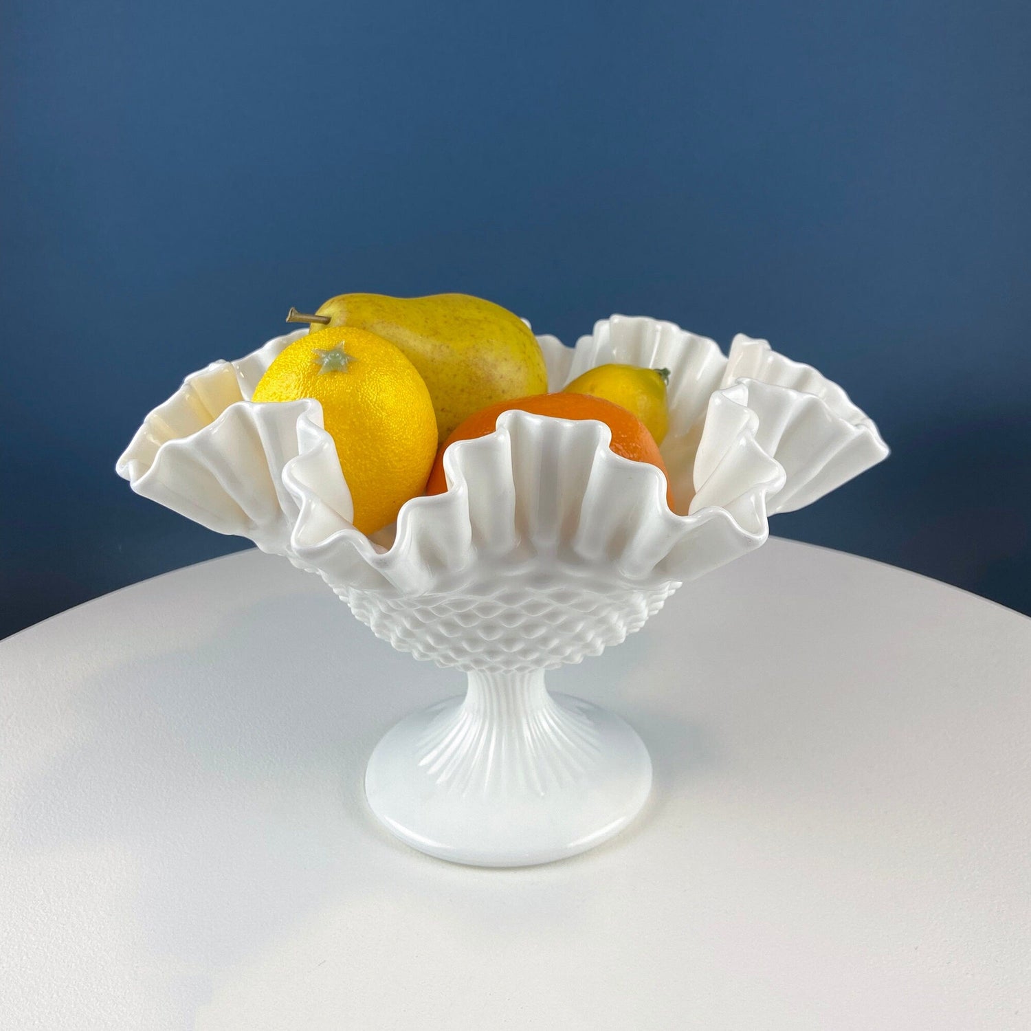 Fenton Milk Glass Hobnail Footed Bowl – Ruffled Edge Compote