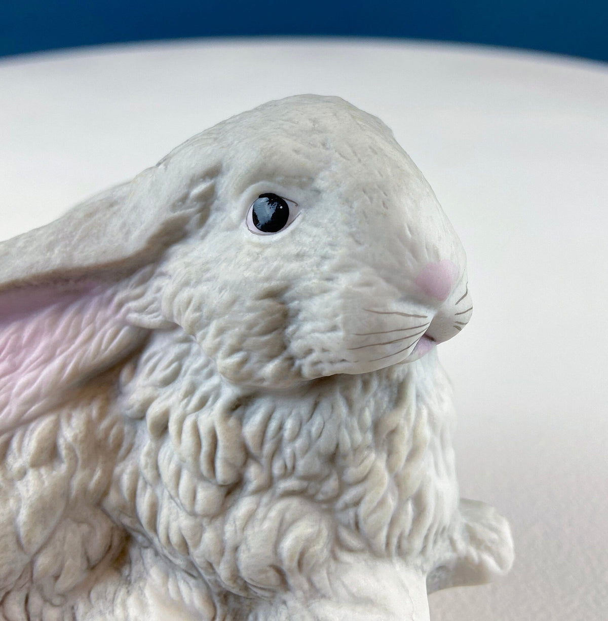 Vintage Porcelain Gray Bunny Figurine with Pink Ears