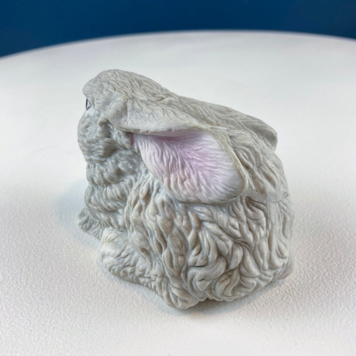 Vintage Porcelain Gray Bunny Figurine with Pink Ears