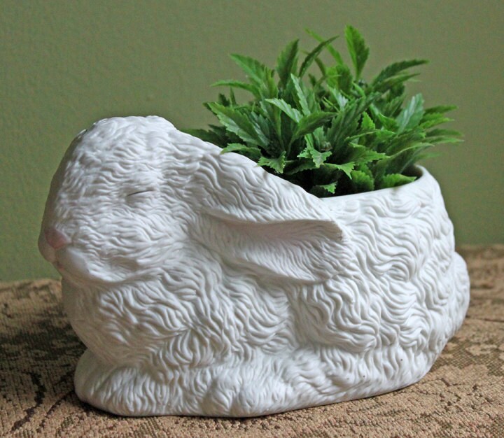Vintage Porcelain Gray Bunny Figurine with Pink Ears