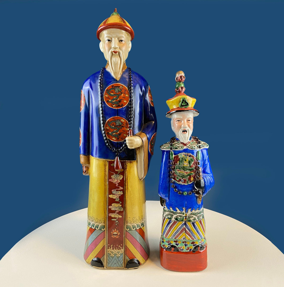 Set of 3 Ceramic Asian Figurines – Royal Advisors or Immortals in Traditional Attire