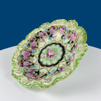 Antique Victorian Porcelain Bowl – Pink Roses & Gold Beading