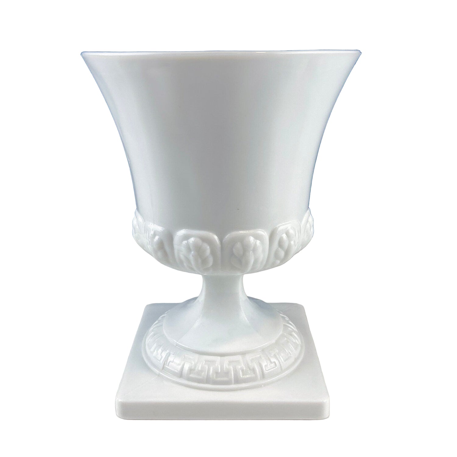 Vintage E.O. Brody Milk Glass Urn with Greek Key & Wheat Motif – 9