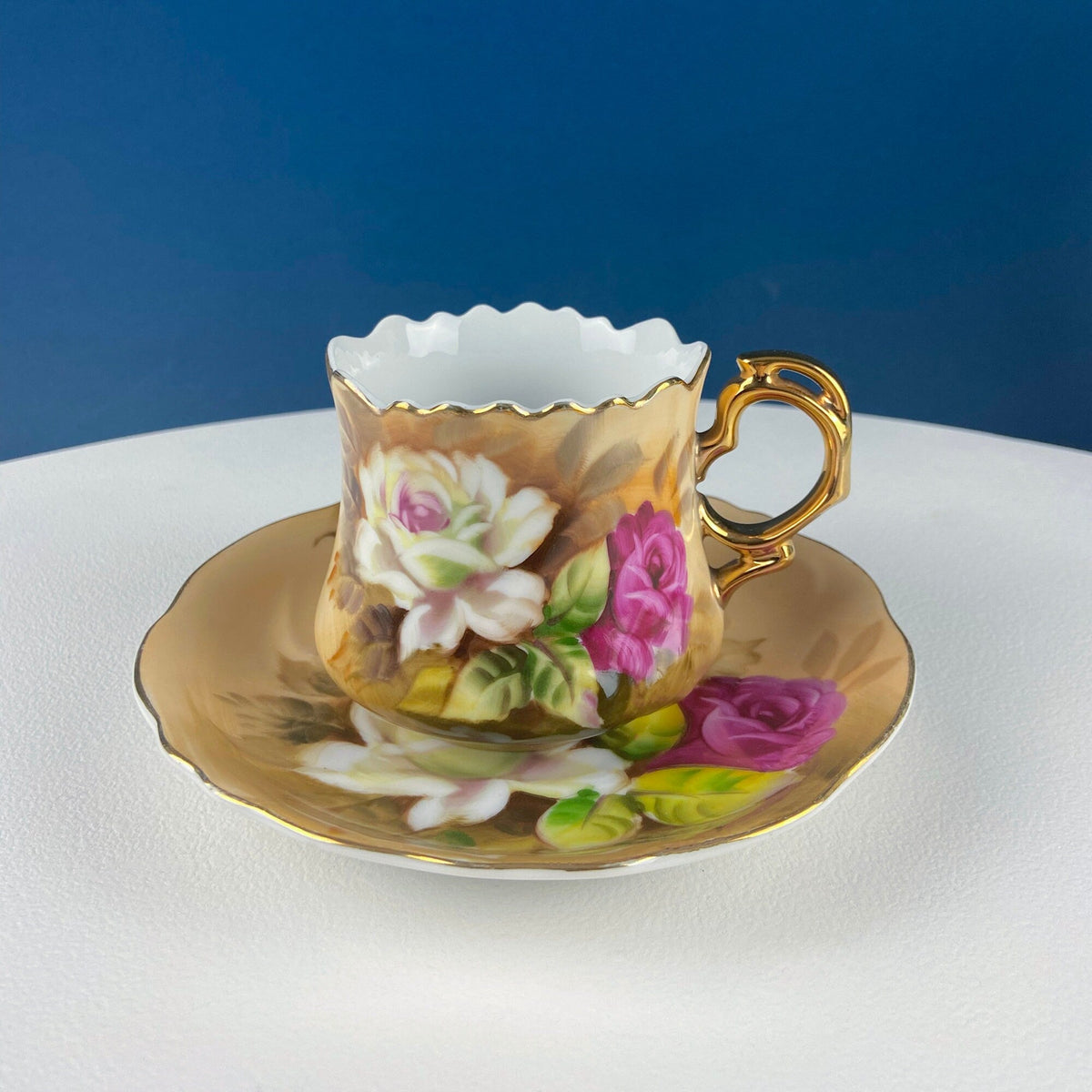Lefton Hand Painted Tea Set – Roses Motif with Cup, Saucer, Creamer & Sugar Jar