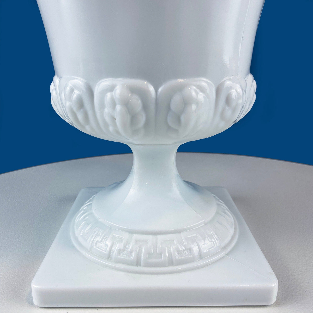 Vintage E.O. Brody Milk Glass Urn with Greek Key & Wheat Motif – 9