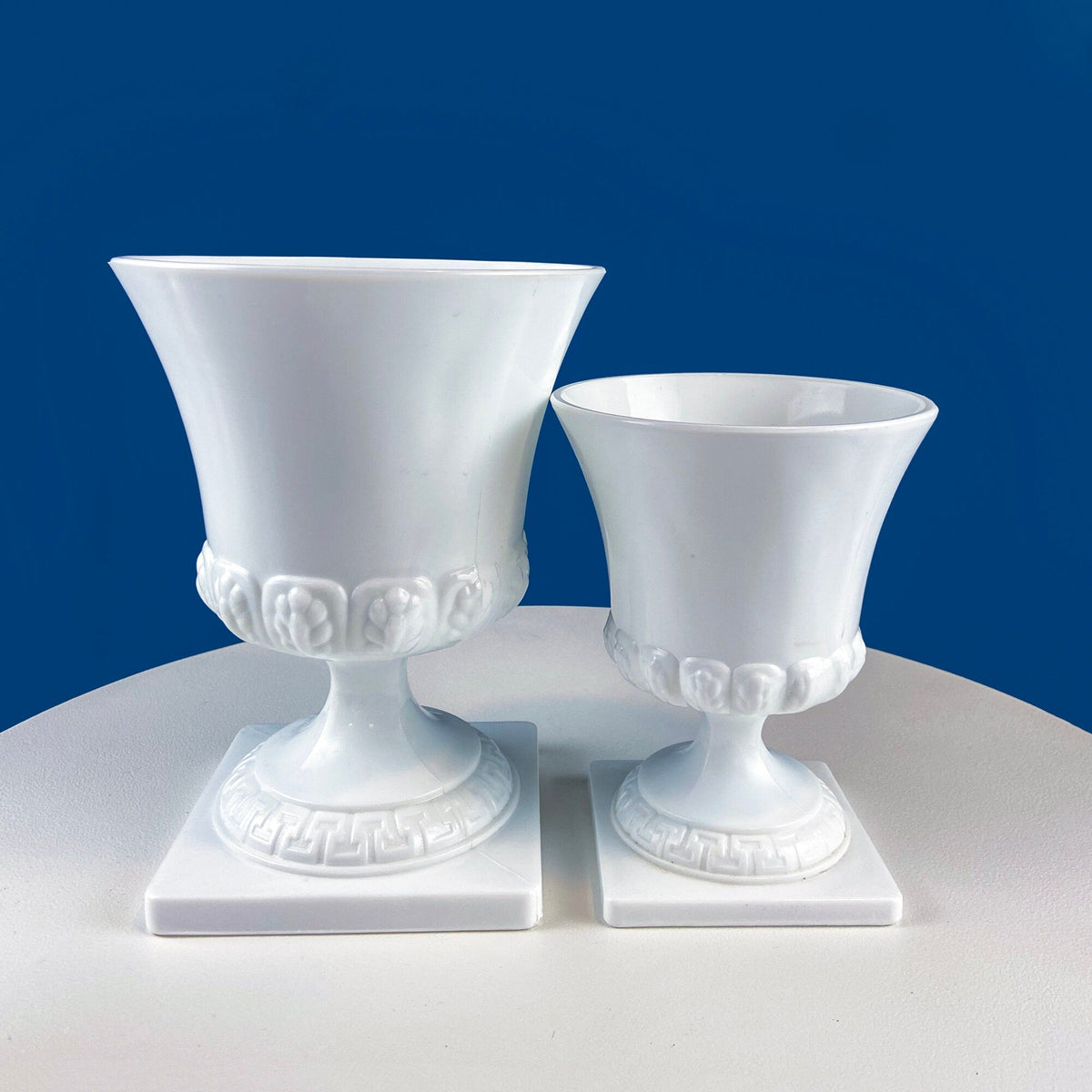 Vintage E.O. Brody Milk Glass Urn with Greek Key & Wheat Motif – 9