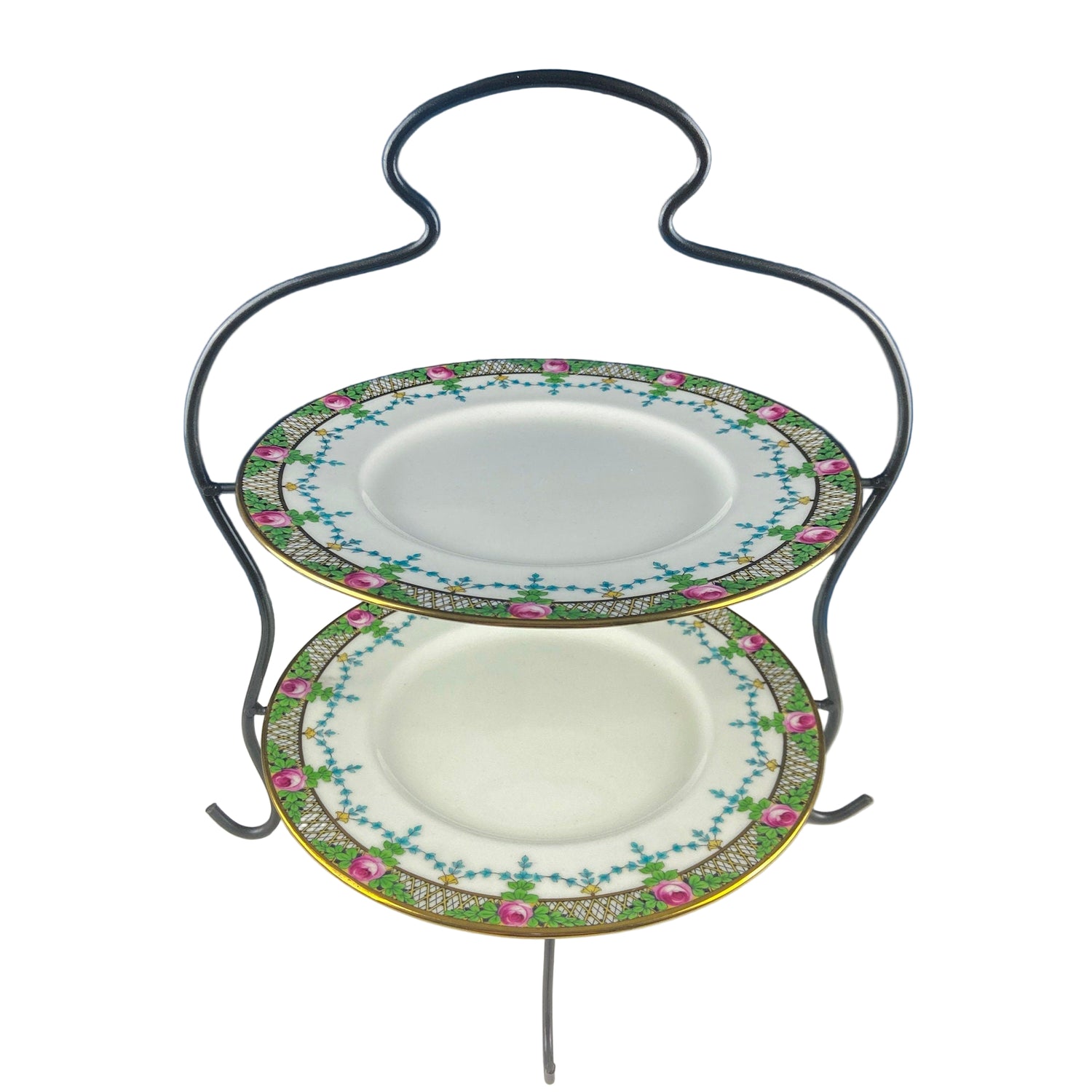 Vintage Two-Tier Metal Wire Stand with Plates