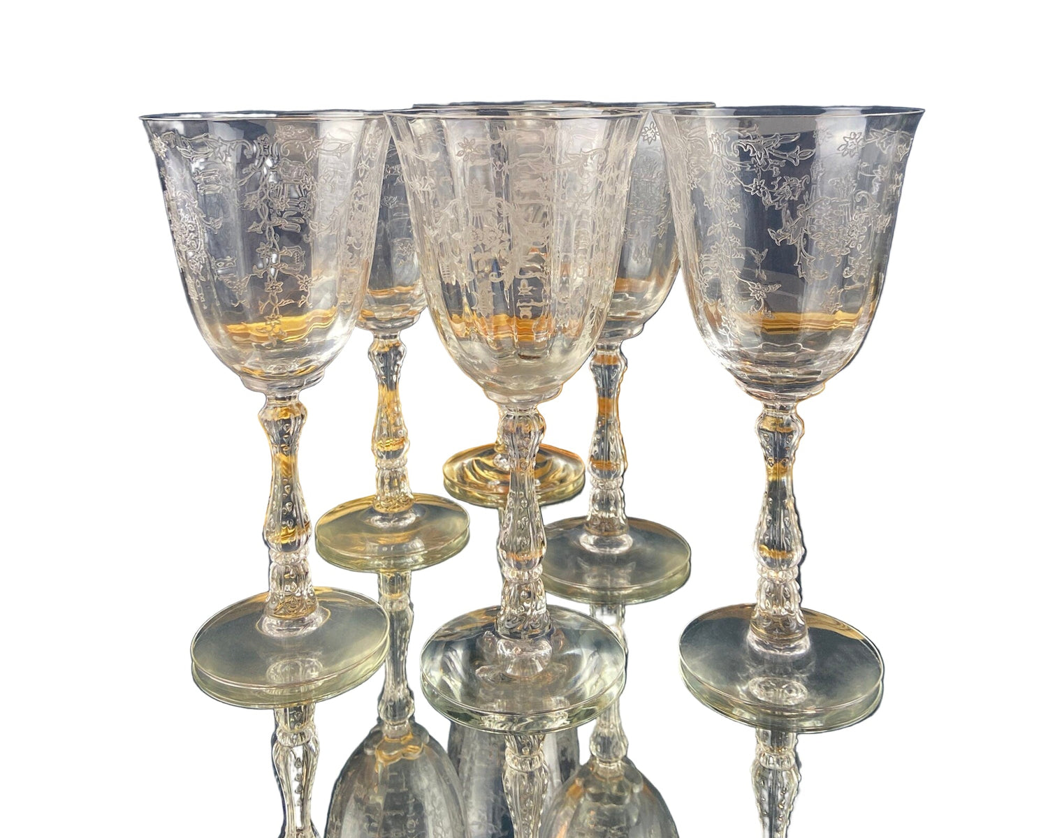 Vintage Fostoria “Navarre” Etched Crystal Wine Goblets – Set of 6