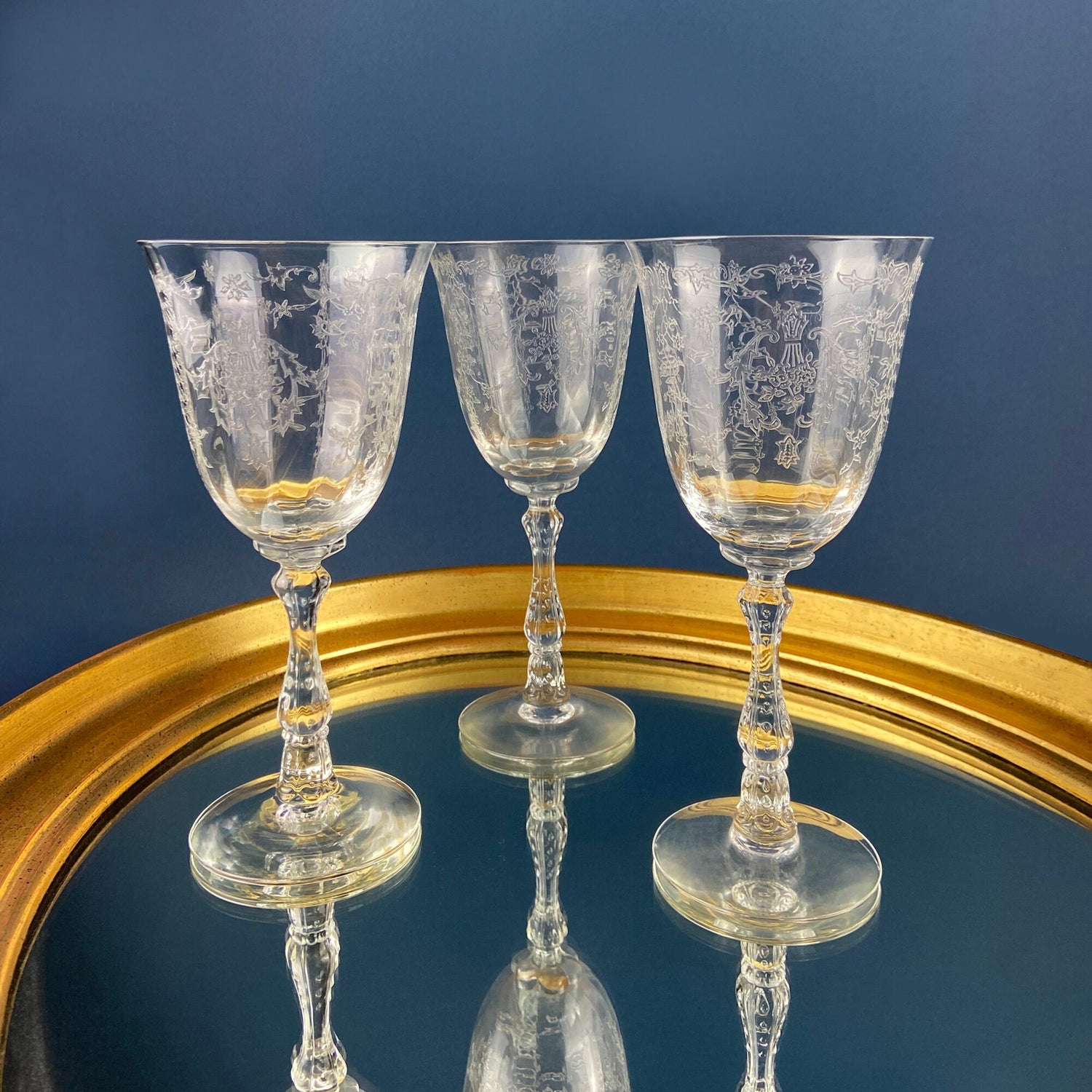 Vintage Fostoria “Navarre” Etched Crystal Wine Goblets – Set of 6