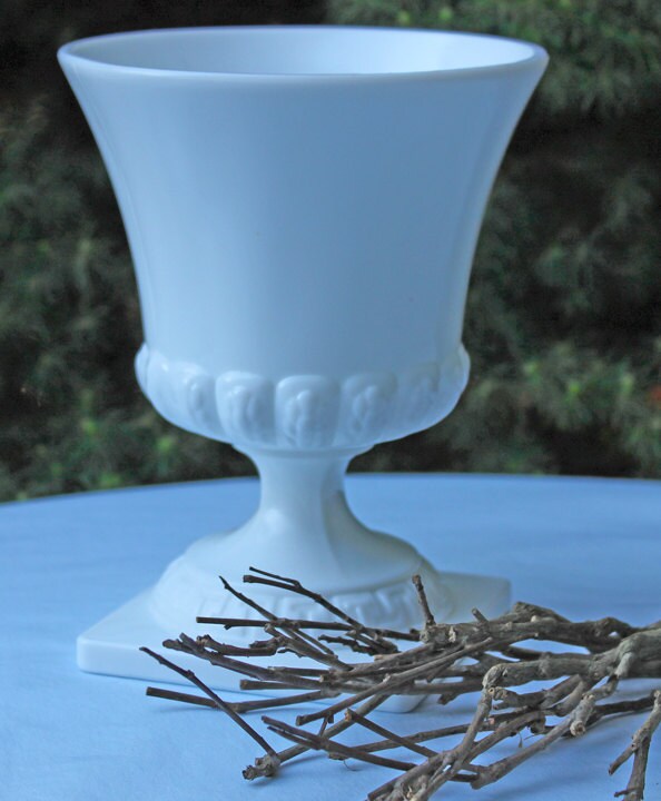 Vintage E.O. Brody Milk Glass Urn with Greek Key & Wheat Motif – 9