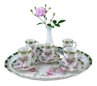 Antique Hand Painted Hot Chocolate Set – Wild Roses Tray with 5 Matching Cups