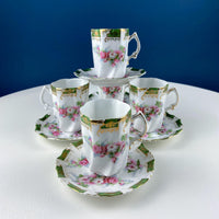 Antique Hand Painted Hot Chocolate Set – Wild Roses Tray with 5 Matching Cups