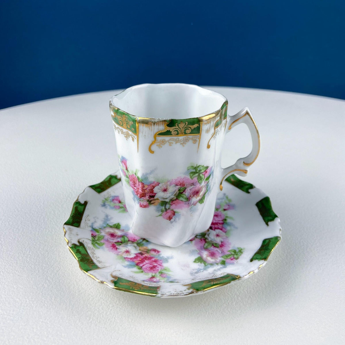 Antique Hand Painted Hot Chocolate Set – Wild Roses Tray with 5 Matching Cups