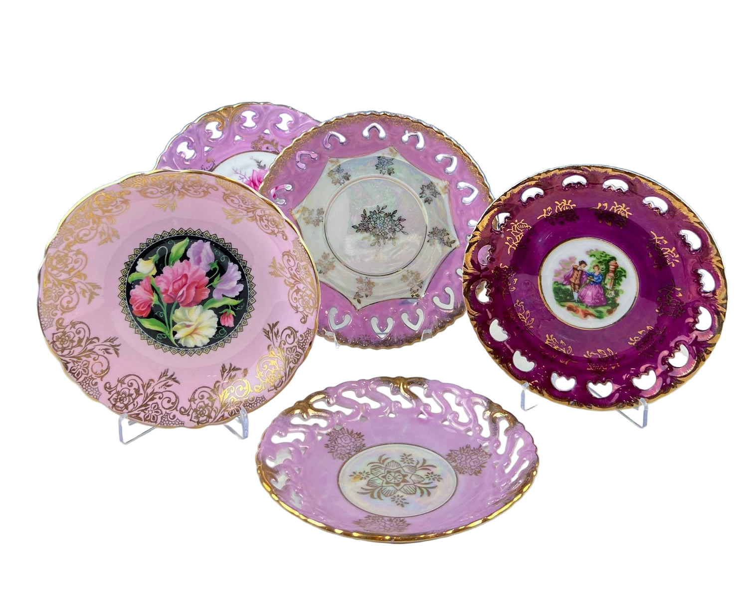 Vintage Pink Reticulated Saucers – Set of 5 Mix & Match Plates