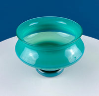 Modern Hand Blown Sky Blue Glass Vase – Curved Opaque Design