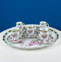 Antique Hand Painted Hot Chocolate Set – Wild Roses Tray with 5 Matching Cups
