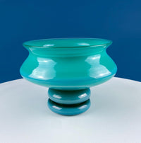 Modern Hand Blown Sky Blue Glass Vase – Curved Opaque Design