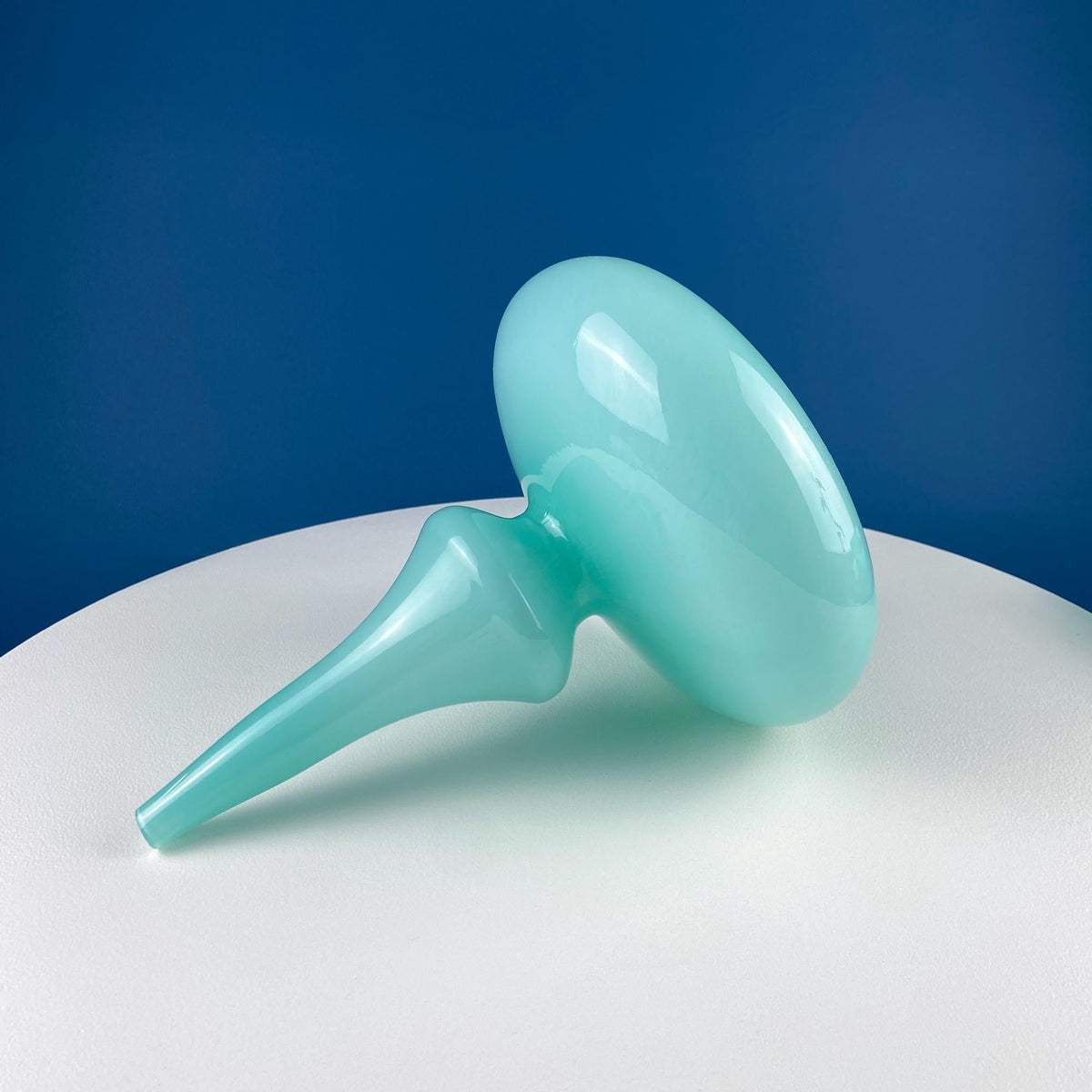 Modern Hand Blown Sky Blue Glass Vase – Curved Opaque Design