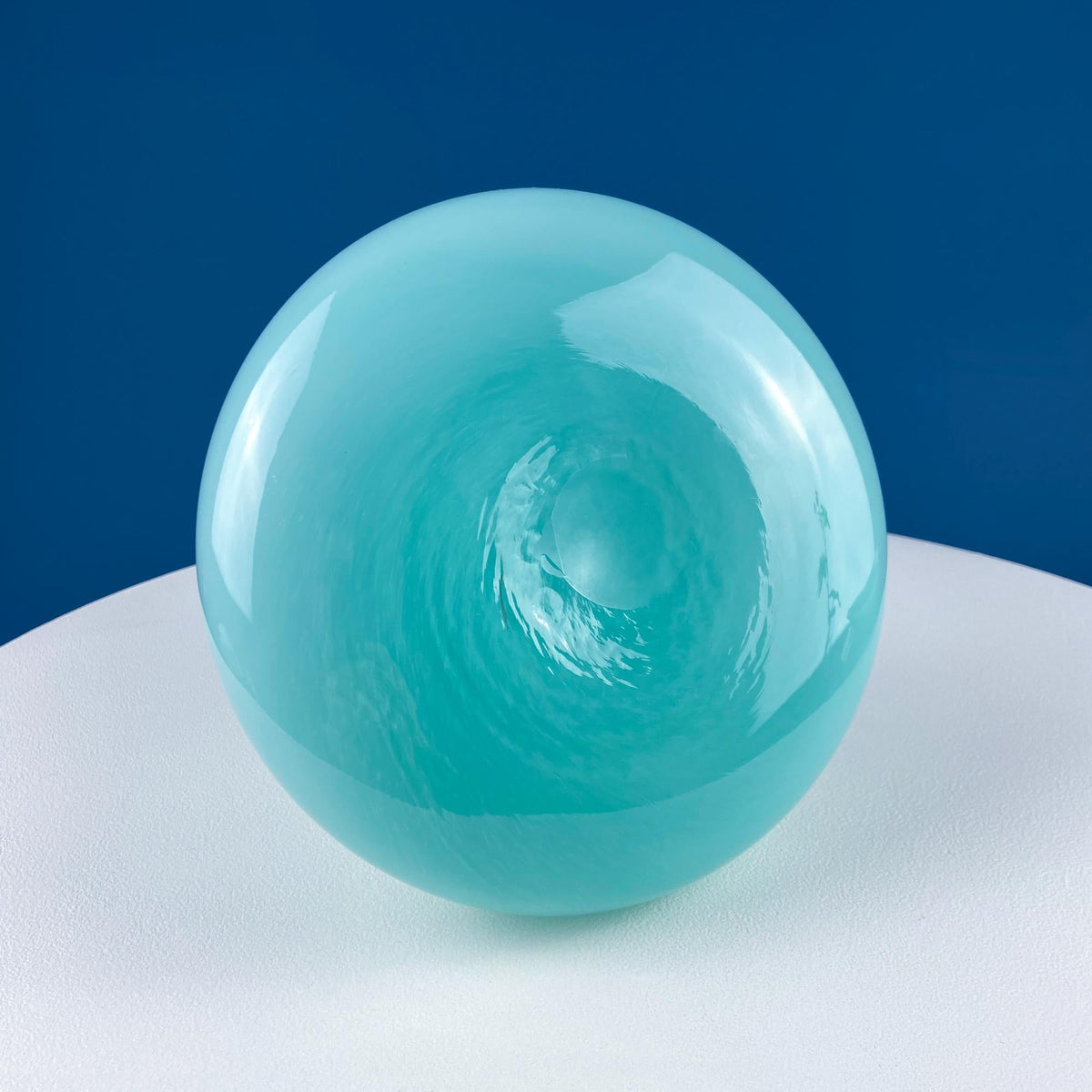 Modern Hand Blown Sky Blue Glass Vase – Curved Opaque Design