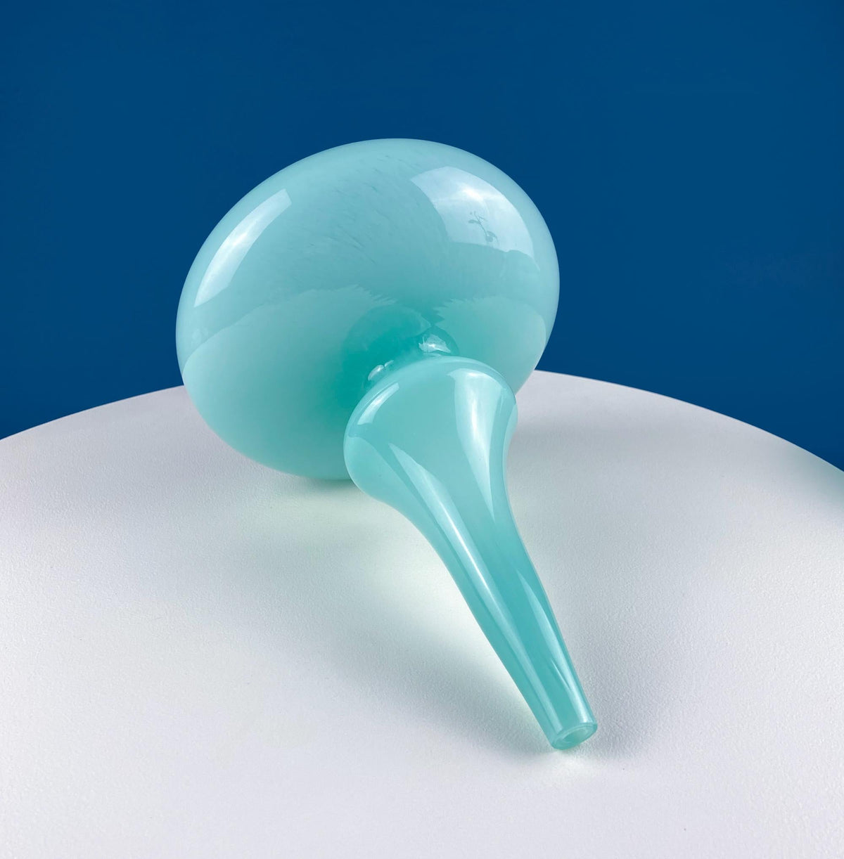 Modern Hand Blown Sky Blue Glass Vase – Curved Opaque Design