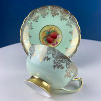 Vintage Paragon Mint Green & Gold Tea Cup & Saucer – Fruit Motif