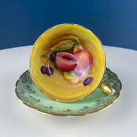 Vintage Paragon Mint Green & Gold Tea Cup & Saucer – Fruit Motif