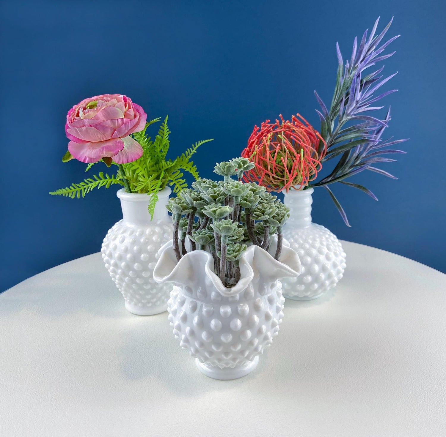 Vintage Milk Glass Hobnail Vases – Set of 3