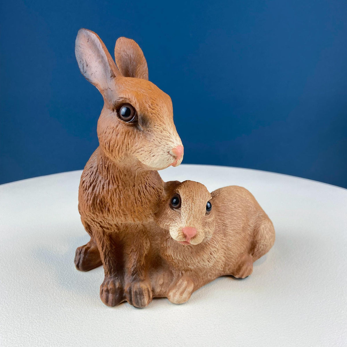 Brown Porcelain Snuggling Bunny Figurine – Set of 2 Rabbits