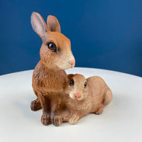 Brown Porcelain Snuggling Bunny Figurine – Set of 2 Rabbits
