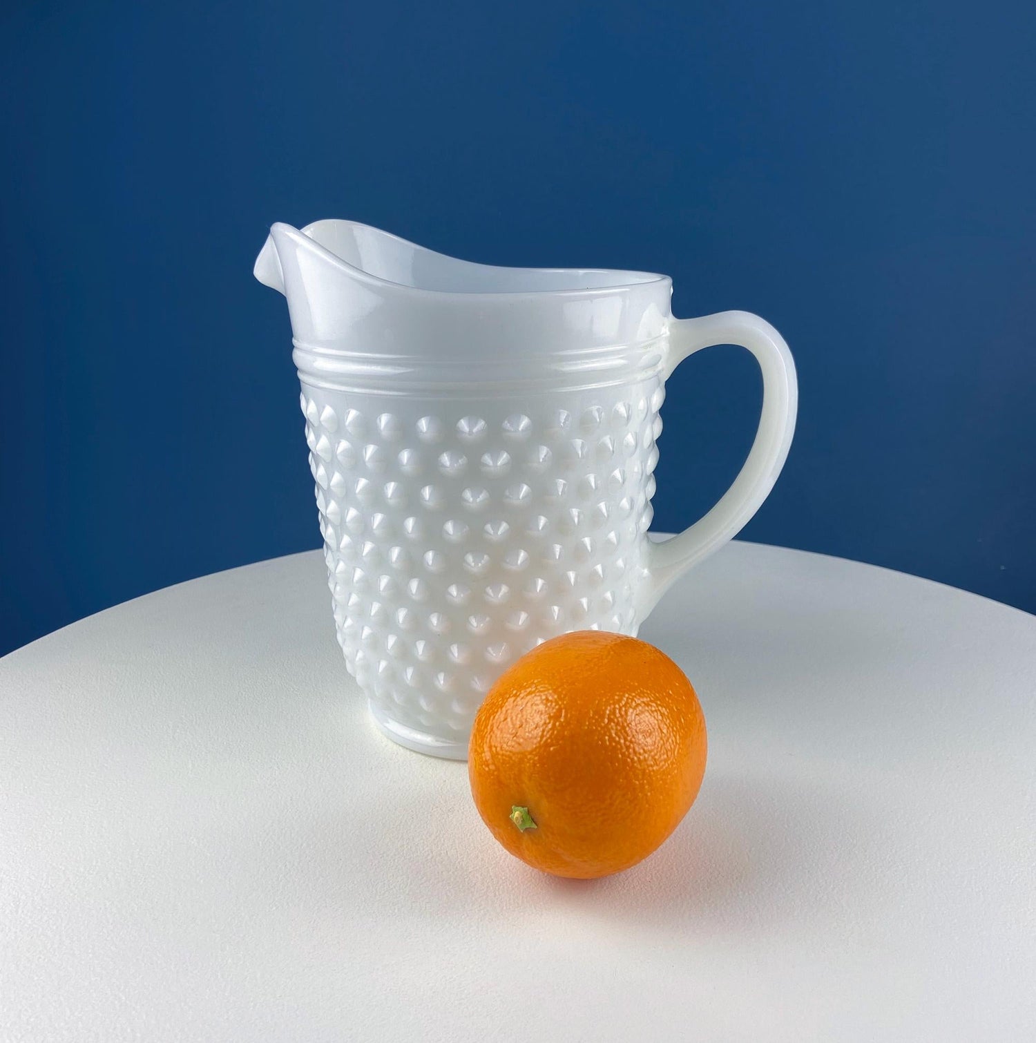 Milk Glass Hobnail Pitcher Set – Large Jug with 3 Matching Glasses