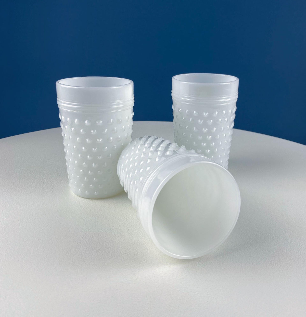 Milk Glass Hobnail Pitcher Set – Large Jug with 3 Matching Glasses