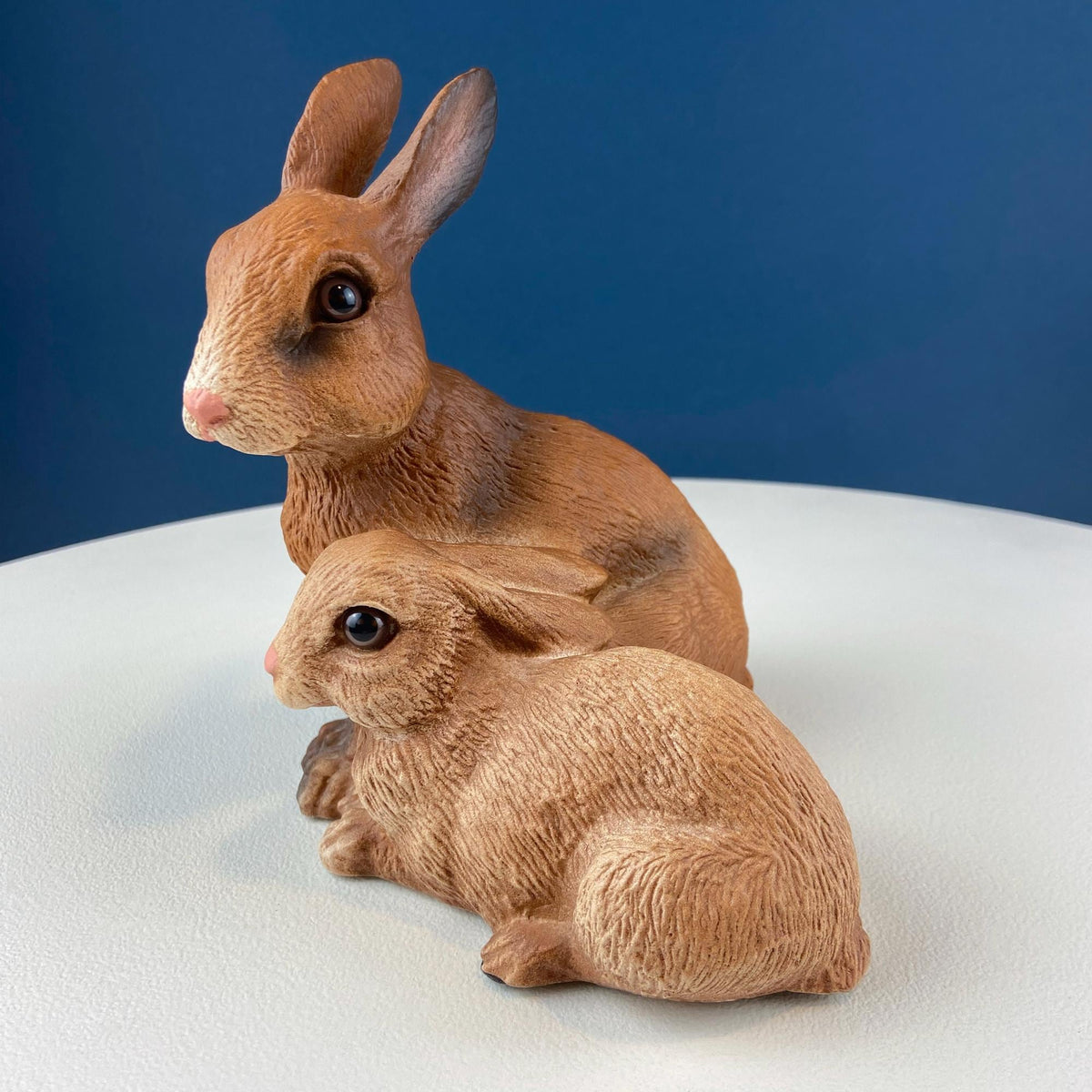 Brown Porcelain Snuggling Bunny Figurine – Set of 2 Rabbits