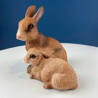 Brown Porcelain Snuggling Bunny Figurine – Set of 2 Rabbits