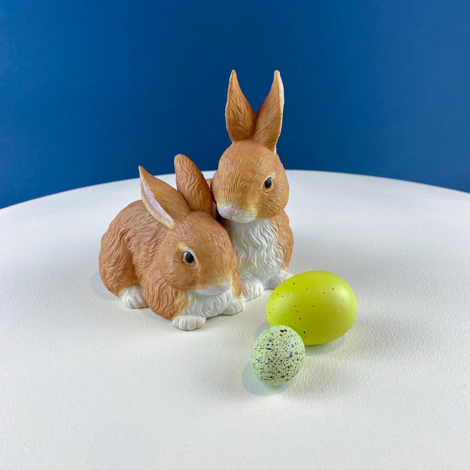 Brown Porcelain Snuggling Bunny Figurine – Set of 2 Rabbits