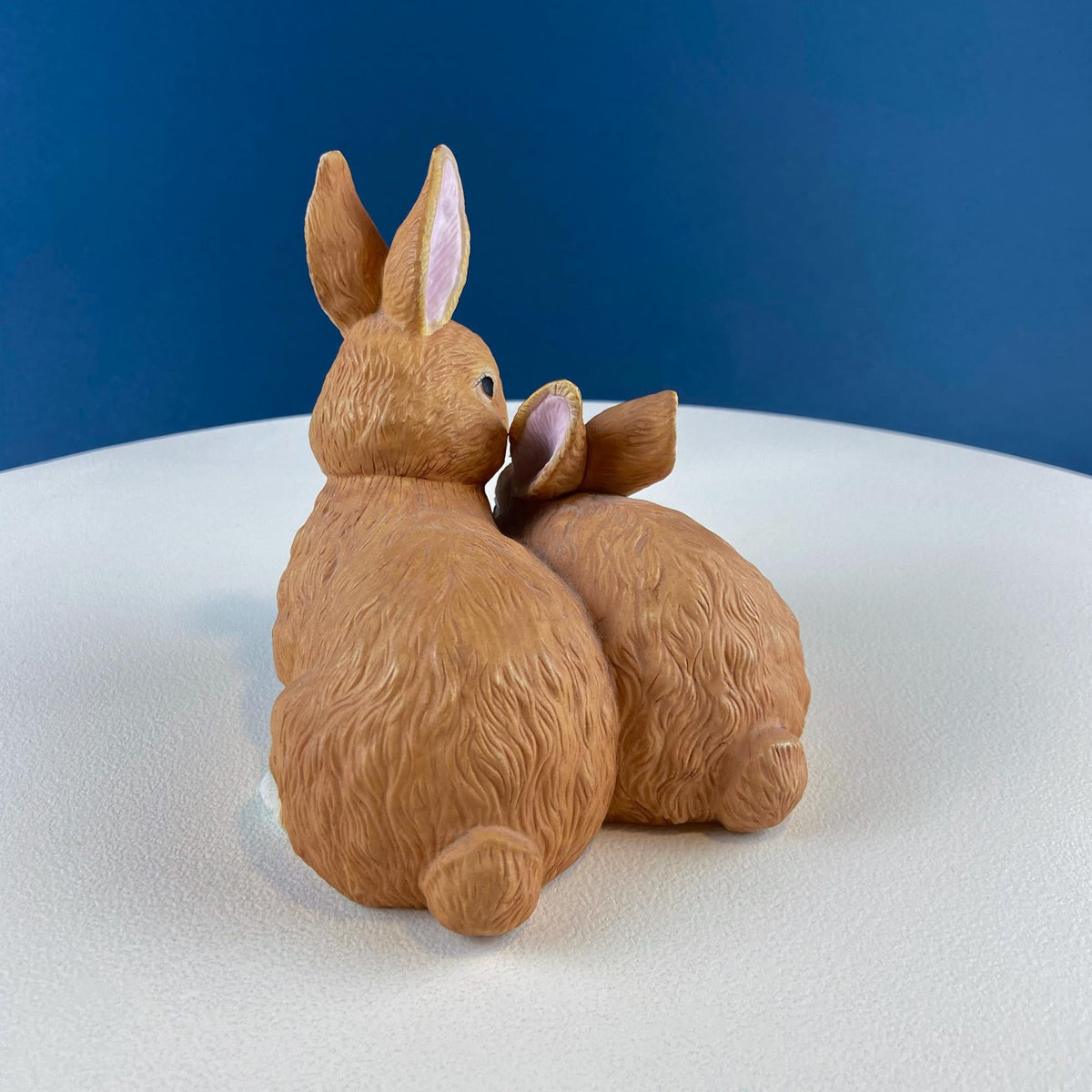 Brown Porcelain Snuggling Bunny Figurine – Set of 2 Rabbits