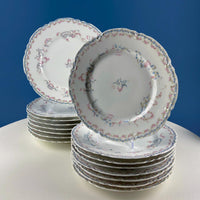 Antique Limoges Dish Set for 8 – Forget-Me-Nots & Tea Roses Floral Motif